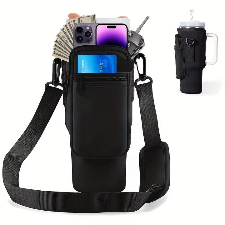 Bolsa para Garrafa de Água com Bolso para Telefone para Stanley Cup 40 oz, Suporte para Garrafa de Água Alça Ajustável Acessórios para Stanley Cup