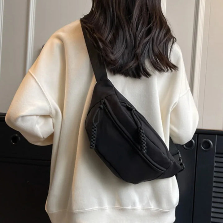 Bolsa de cintura feminina nova lona lazer portátil zíper estilo coreano bolsa de peito de lona bolsa de ombro bolsa de cintura esportiva