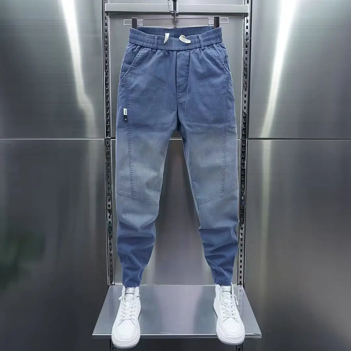 Calça jeans masculina casual solta e luxuosa, estilo boyfriend lavado, para primavera e outono, calça de cowboy casual solta, designer de rua