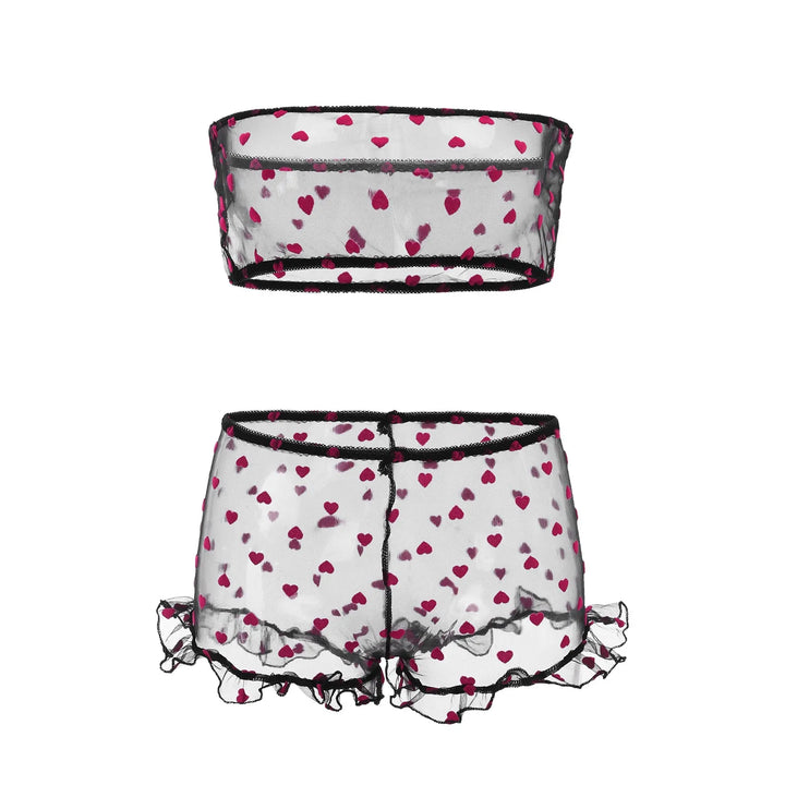 Mulheres Sexy Lingerie Sutiã Tanga Padrão Amor Renda Pijamas Limpe Peito Um Ombro Conjunto de Roupa Interior Shorts Conjunto de Roupa Interior Mulheres
