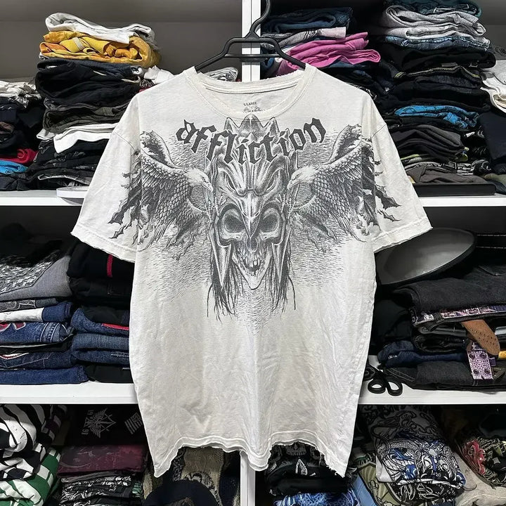 Camiseta Y2K Affliction Hip Hop Gola Redonda Grande Manga Comprida Camiseta Novas Roupas Casuais Masculinas e Femininas Góticas Tops Streetwear