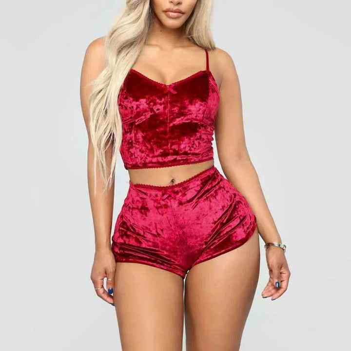 Conjunto de lingerie sexy feminina, roupa de dormir brilhante com óleo, supermacia, curta, sem mangas, top curto, shorts sólidos, conjunto de pijamas, roupa casual