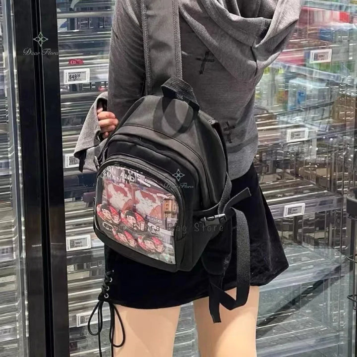 Y2K Cute Mini Mochila Feminina Kawaii Ita Bolsa Doce Menina Transparente Mochila DIY Personalidade Exibição Mochila Lolita Bolsa de Ombro