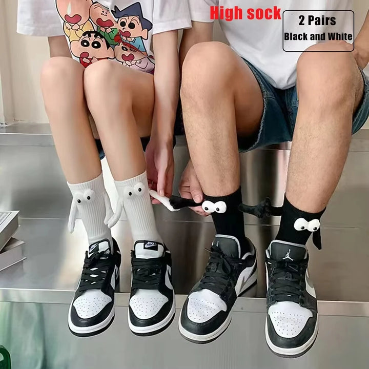 2 pares de meias criativas que absorvem o suor e podem segurar as mãos, amantes da moda, amigos, família, desenho animado 3D, homens, mulheres, meias