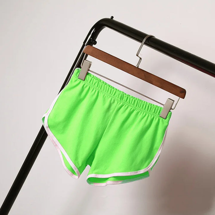 Shorts esportivos femininos de cintura média, slim fit, calças curtas elásticas altas para o verão, feminino, para corrida, exercícios, praia, calças curtas