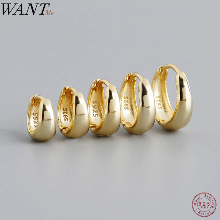 WANTME 925 Prata Esterlina Simples Largo Huggies Brincos de Argola Góticos para Mulheres Europeu Unissex Piercing Rock Jóias Fivelas de Orelha