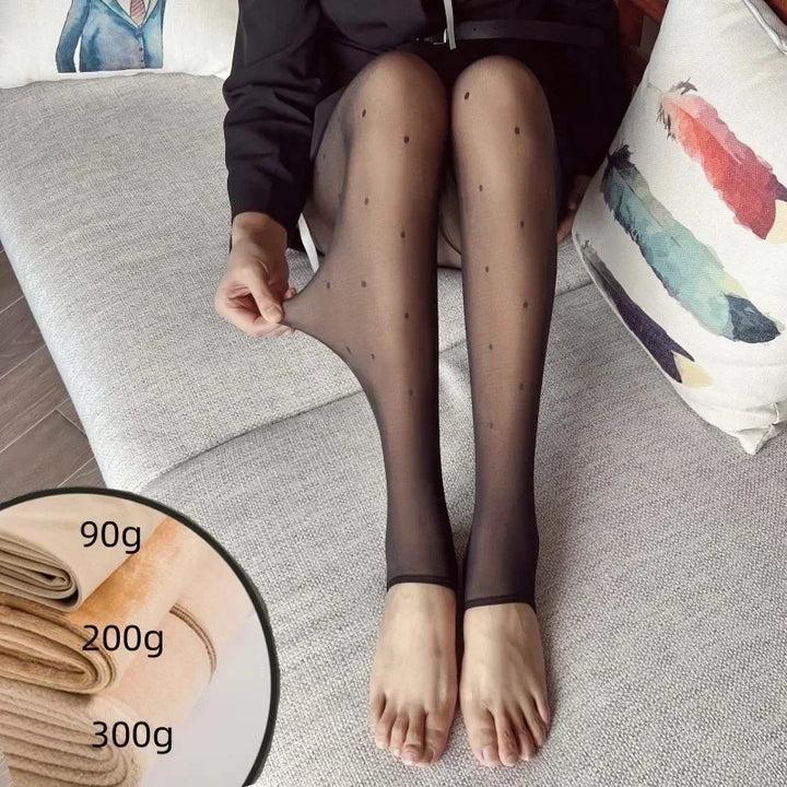 Meias-calças quentes para mulheres, leggings de lã de inverno, meias térmicas femininas, meias-calças com estampa isolada, efeito de pele, calças