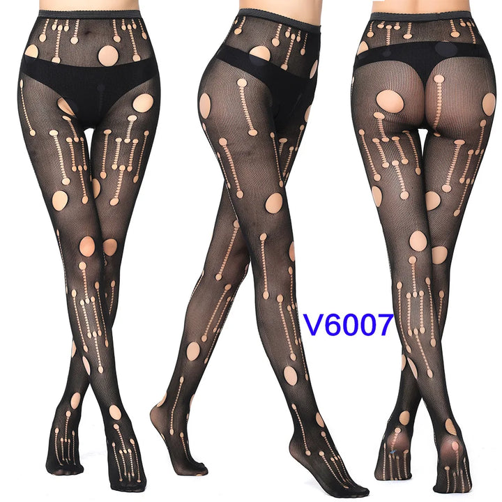 Meias-calças femininas sexy arrastão, trama jacquard, sem costura, fios, ligas, malha de peixe, meias pretas, aranha, renda gótica