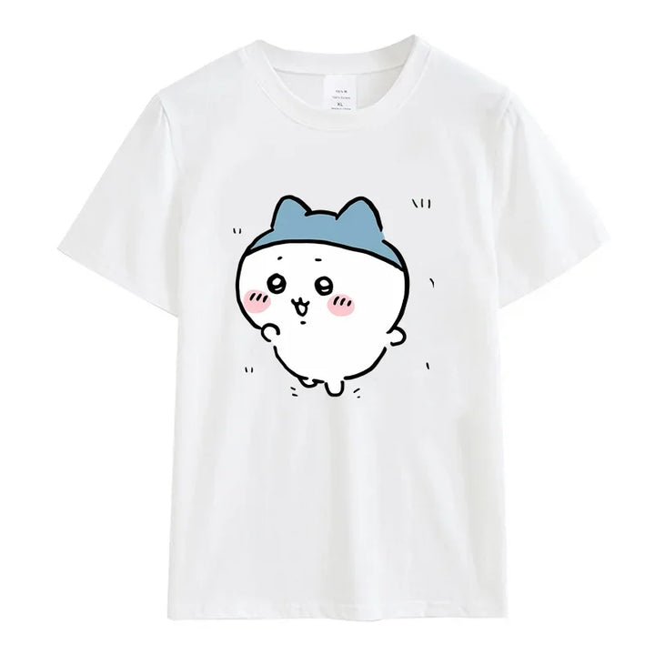 Roupas femininas Chiikawa Desenho animado Verão Impressão Roupas Mulheres Branco Gráfico Moda Feminina Streetwear Casual Tops Tee