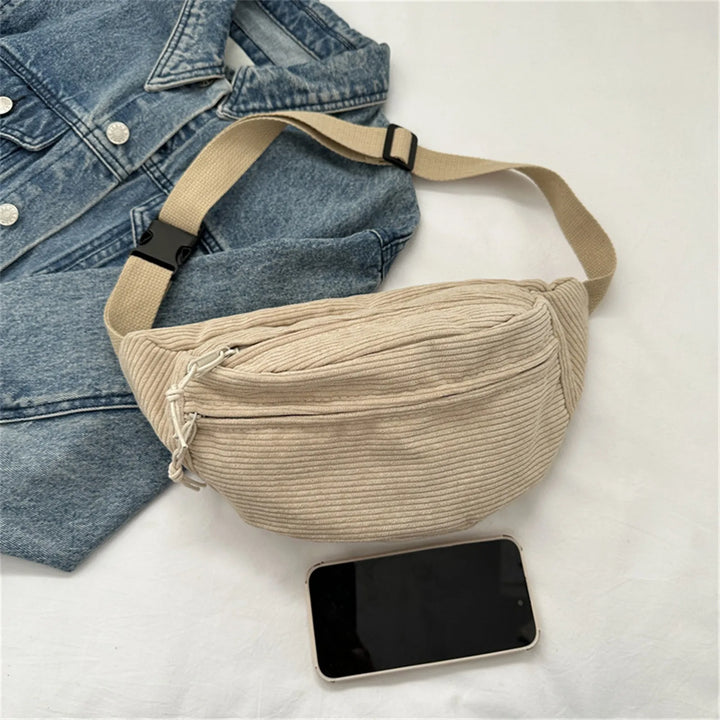Bolsa de cintura feminina, bolsa de ombro transversal, bolsa de veludo cotelê, bolsa de peito de nicho, bolsa de cinto de banana, bolsa feminina