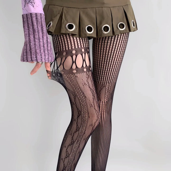 Meias arrastão de cintura alta sexy femininas, meia-calça de malha, meia-calça de malha, jeans rasgado, meias longas, lingerie quente