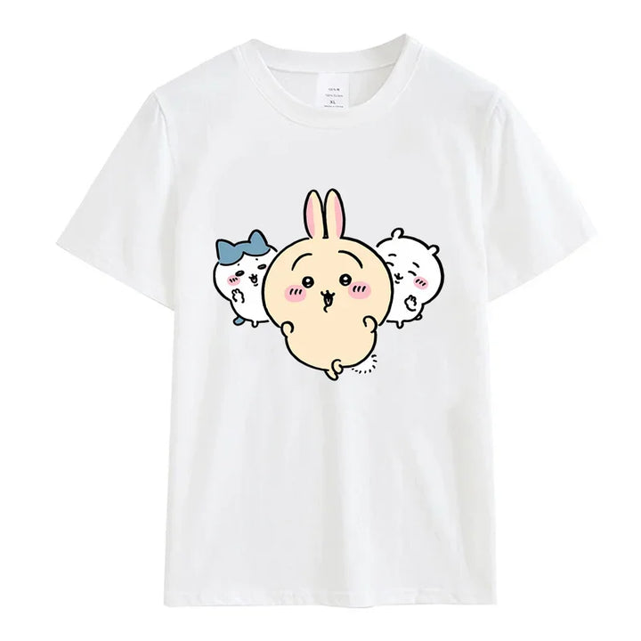 Roupas femininas Chiikawa Desenho animado Verão Impressão Roupas Mulheres Branco Gráfico Moda Feminina Streetwear Casual Tops Tee