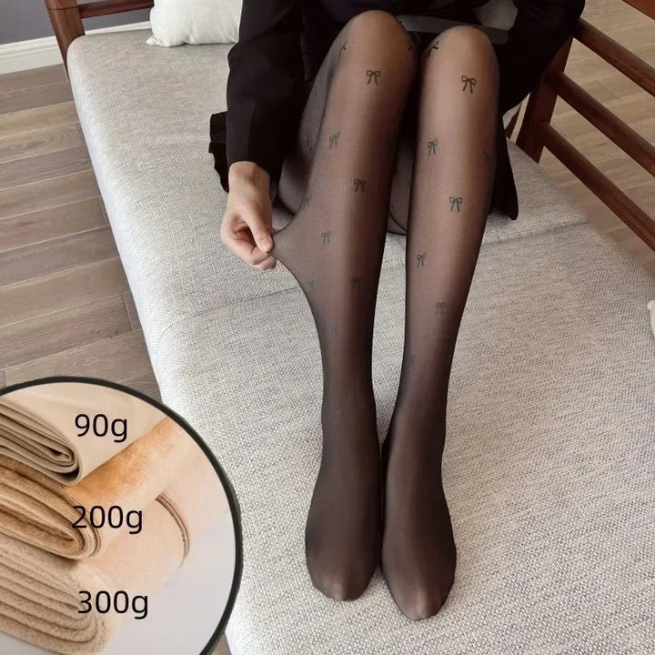 Meias-calças quentes para mulheres, leggings de lã de inverno, meias térmicas femininas, meias-calças com estampa isolada, efeito de pele, calças