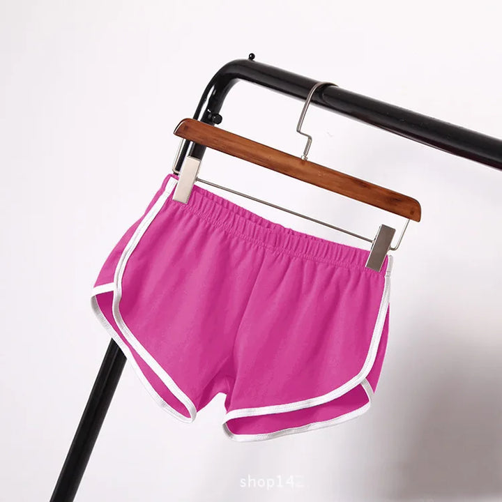 Shorts esportivos femininos de cintura média, slim fit, calças curtas elásticas altas para o verão, feminino, para corrida, exercícios, praia, calças curtas