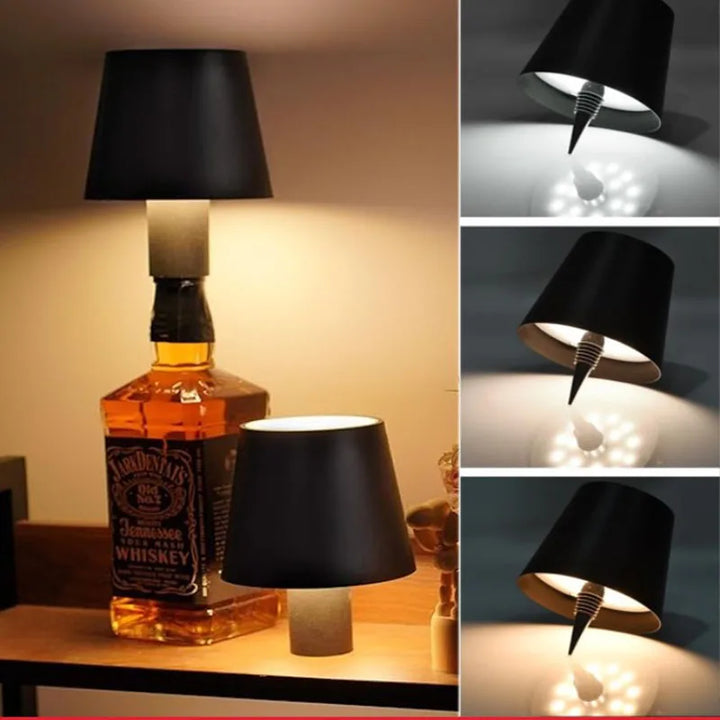 Lâmpada de mesa sem fio para garrafas, controle de toque de 3 cores e escurecimento contínuo, lâmpada noturna adequada para garrafas de vinho de bar, luzes de mesa