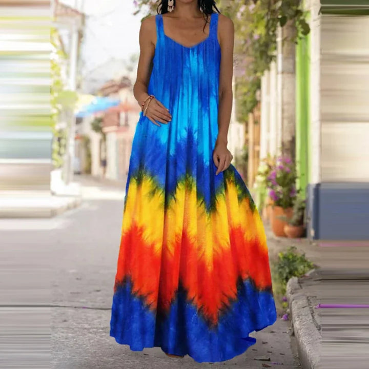 Vestido feminino elegante com estampa de chamas sem mangas, vestido longo casual de verão com estampa