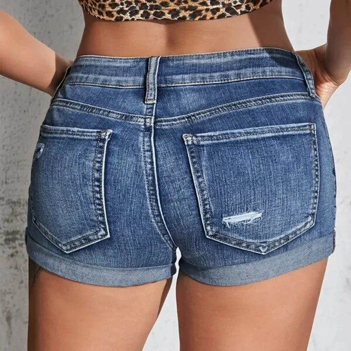 Shorts jeans femininos divididos, verão, praia, moda selvagem, sexy, cintura média, punho enrolado, elástico perfurado, ajuste fino, shorts casuais