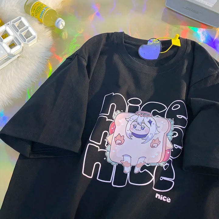 Camiseta feminina estampa de frutas Harajuku camiseta solta manga curta fofa kawaii camiseta grande roupas Y2k top anime camiseta gráfica
