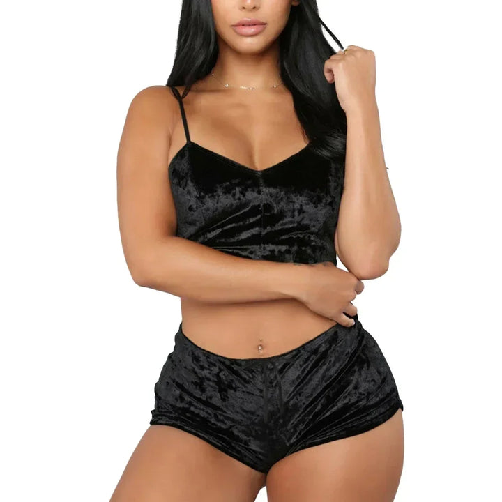 Conjunto de lingerie sexy feminina, roupa de dormir brilhante com óleo, supermacia, curta, sem mangas, top curto, shorts sólidos, conjunto de pijamas, roupa casual