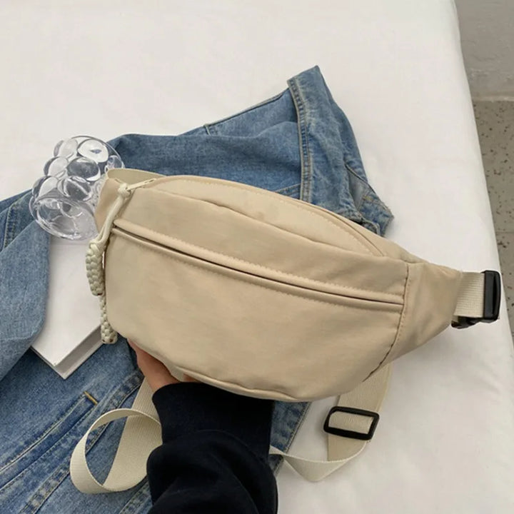 Bolsa de cintura feminina nova lona lazer portátil zíper estilo coreano bolsa de peito de lona bolsa de ombro bolsa de cintura esportiva