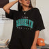 Camiseta feminina 1898 Brooklyn York Letter Print Tops Tee Camiseta preta Camiseta feminina de verão Camiseta gráfica dos anos 90 Camiseta feminina fofa Tops Tee