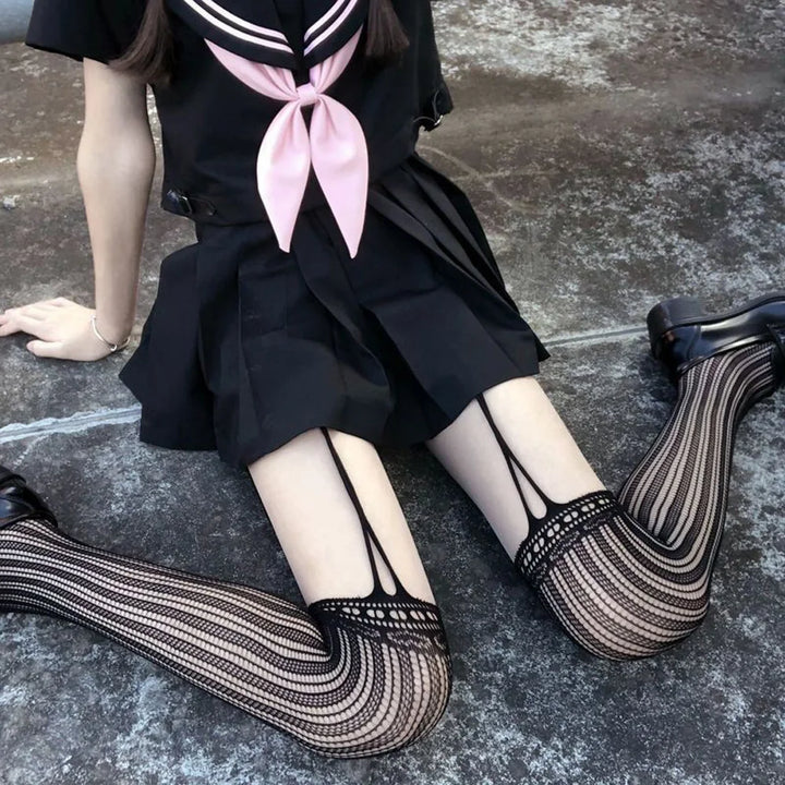 Meias femininas sensuais de malha alta na coxa, meias de malha JK Lolita Punk, para meninas, meias arrastão ocas, meia-calça de nylon Y2K