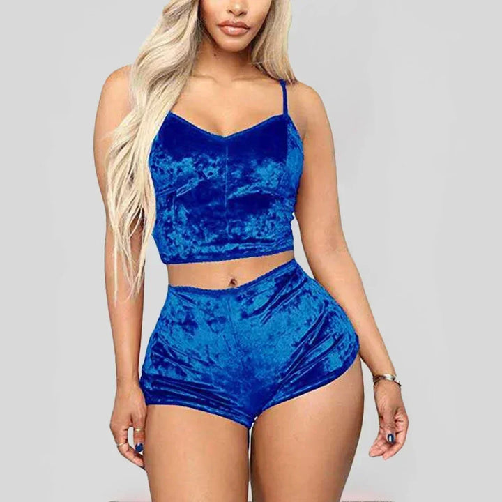 Conjunto de lingerie sexy feminina, roupa de dormir brilhante com óleo, supermacia, curta, sem mangas, top curto, shorts sólidos, conjunto de pijamas, roupa casual