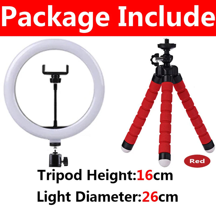 Anel de luz LED de 12 polegadas para fotografia, iluminação para celular, com tripé, lâmpada de preenchimento redonda USB para Youtube, TikTok, vídeo ao vivo