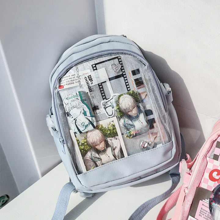 Y2K Cute Mini Mochila Feminina Kawaii Ita Bolsa Doce Menina Transparente Mochila DIY Personalidade Exibição Mochila Lolita Bolsa de Ombro