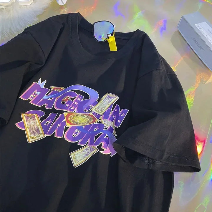 Camiseta feminina estampa de frutas Harajuku camiseta solta manga curta fofa kawaii camiseta grande roupas Y2k top anime camiseta gráfica