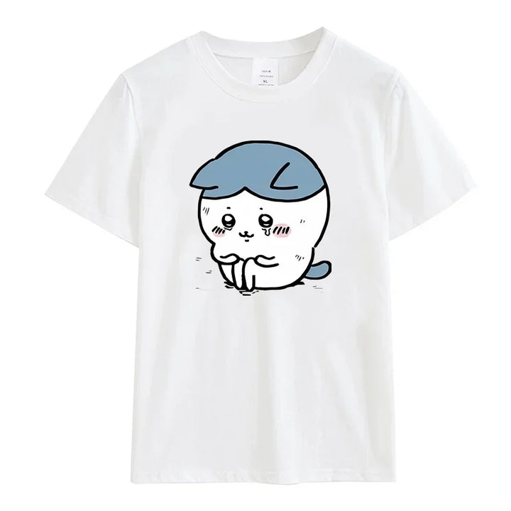Roupas femininas Chiikawa Desenho animado Verão Impressão Roupas Mulheres Branco Gráfico Moda Feminina Streetwear Casual Tops Tee