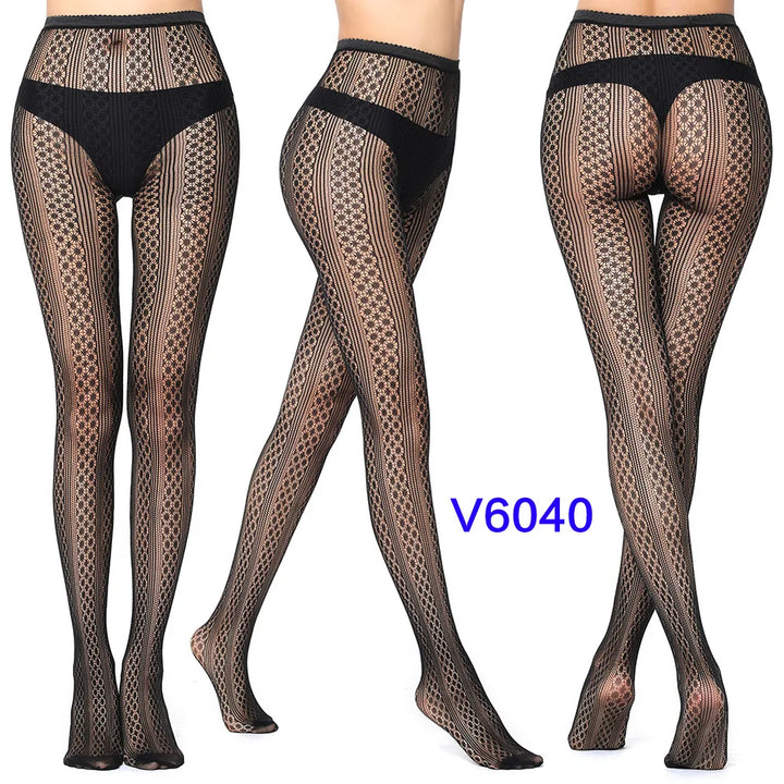 Meias-calças femininas sexy arrastão, trama jacquard, sem costura, fios, ligas, malha de peixe, meias pretas, aranha, renda gótica