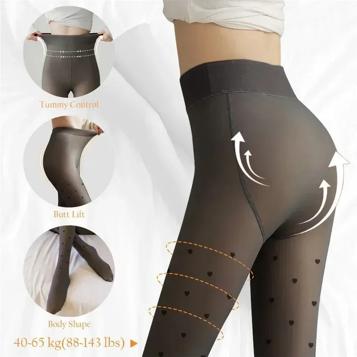 Meias-calças quentes para mulheres, leggings de lã de inverno, meias térmicas femininas, meias-calças com estampa isolada, efeito de pele, calças