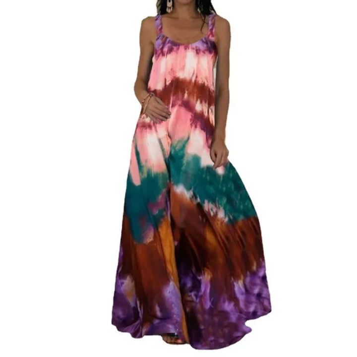Vestido feminino elegante com estampa de chamas sem mangas, vestido longo casual de verão com estampa