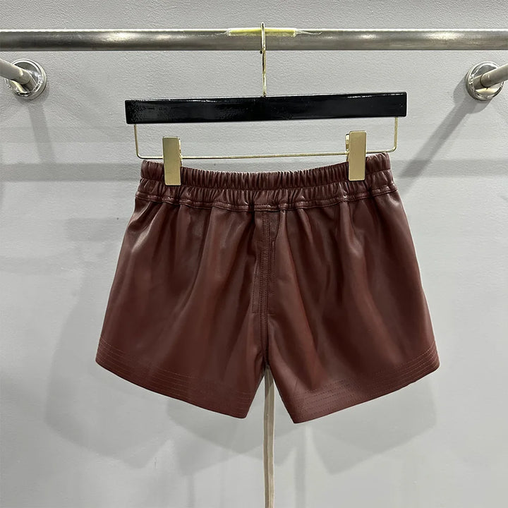 Moda feminina básica couro PU quatro bolsos de canto shorts confortáveis ​​novas calças curtas pretas versáteis