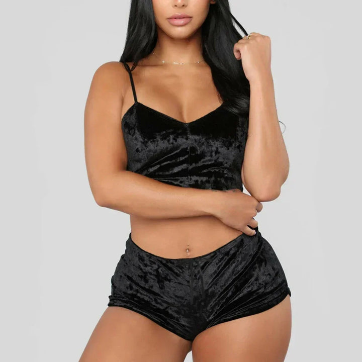 Conjunto de lingerie sexy feminina, roupa de dormir brilhante com óleo, supermacia, curta, sem mangas, top curto, shorts sólidos, conjunto de pijamas, roupa casual