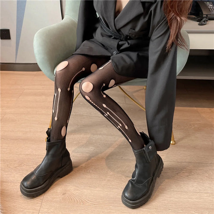 Meias femininas sensuais de malha alta na coxa, meias de malha JK Lolita Punk, para meninas, meias arrastão ocas, meia-calça de nylon Y2K