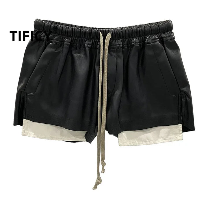 Moda feminina básica couro PU quatro bolsos de canto shorts confortáveis ​​novas calças curtas pretas versáteis