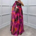 Vestido longo estampado feminino primavera, elegante, flor, ombro inclinado, vazado, vestido de noite, outono, cintura alta, chiffon, vestido longo