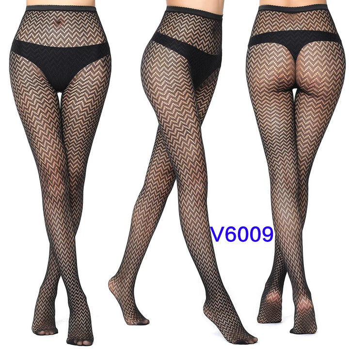 Meias-calças femininas sexy arrastão, trama jacquard, sem costura, fios, ligas, malha de peixe, meias pretas, aranha, renda gótica
