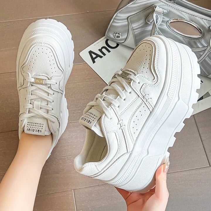 Tênis plataforma feminino 8 cm casual ao ar livre design simples skate confortável tênis com cadarço tênis esportivos para corrida feminino 39