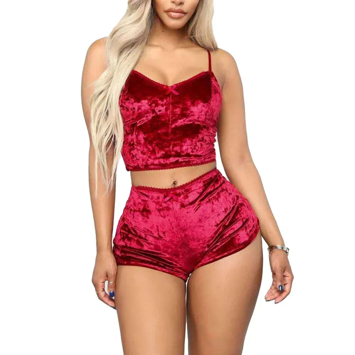 Conjunto de lingerie sexy feminina, roupa de dormir brilhante com óleo, supermacia, curta, sem mangas, top curto, shorts sólidos, conjunto de pijamas, roupa casual