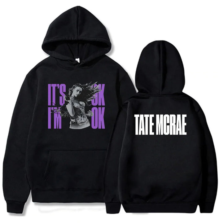 Tate McRae It's Ok I'm Ok Hoodies Homens Mulheres Moletons com capuz Roupas gráficas Heavy Mental Moda Estilo Moletons Ropa Hombre