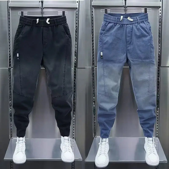 Calça jeans masculina casual solta e luxuosa, estilo boyfriend lavado, para primavera e outono, calça de cowboy casual solta, designer de rua
