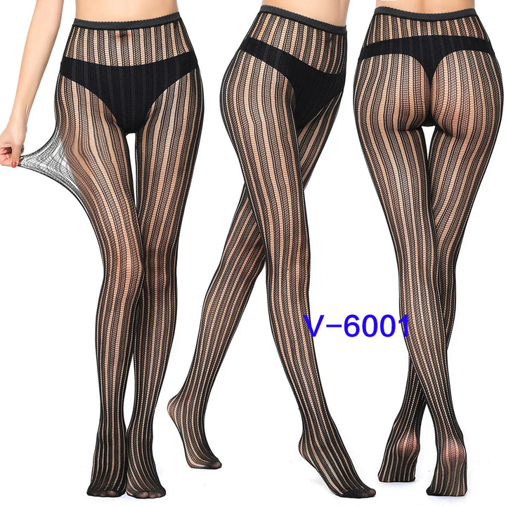 Meias-calças femininas sexy arrastão, trama jacquard, sem costura, fios, ligas, malha de peixe, meias pretas, aranha, renda gótica