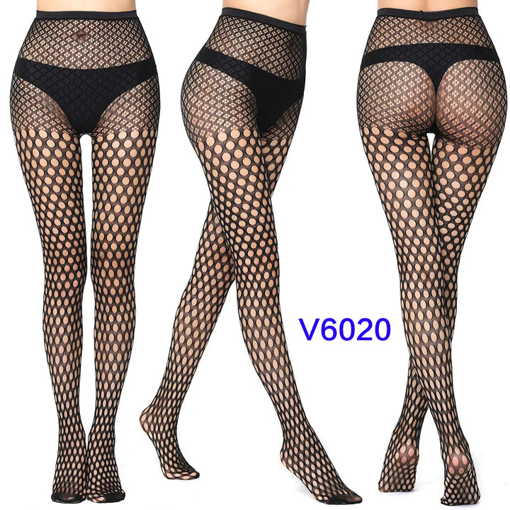 Meias-calças femininas sexy arrastão, trama jacquard, sem costura, fios, ligas, malha de peixe, meias pretas, aranha, renda gótica