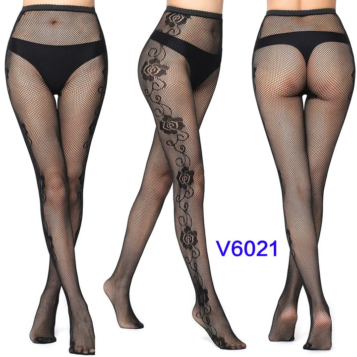 Meias-calças femininas sexy arrastão, trama jacquard, sem costura, fios, ligas, malha de peixe, meias pretas, aranha, renda gótica