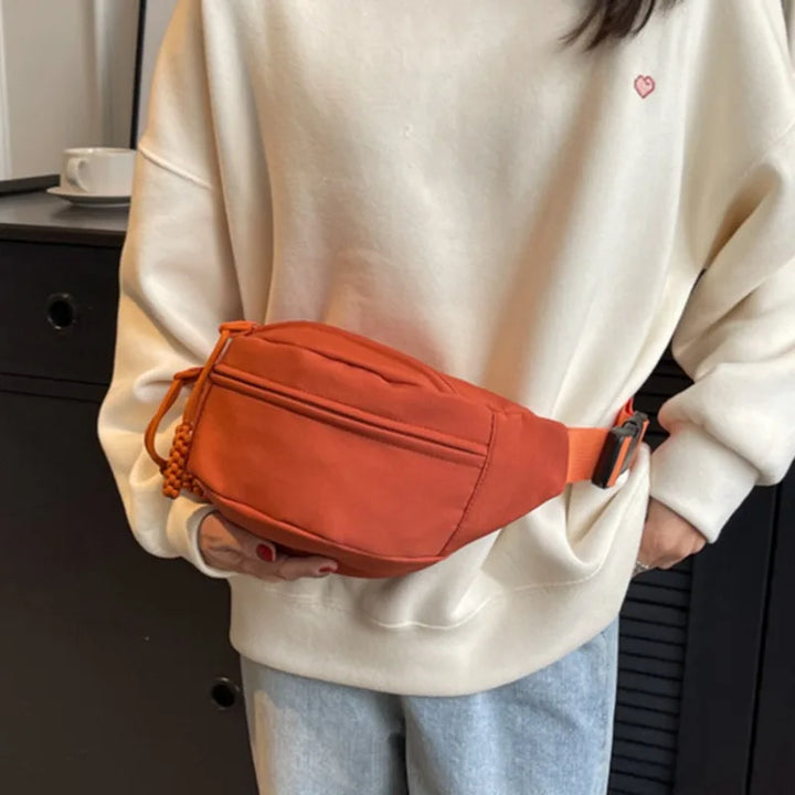 Bolsa de cintura feminina nova lona lazer portátil zíper estilo coreano bolsa de peito de lona bolsa de ombro bolsa de cintura esportiva