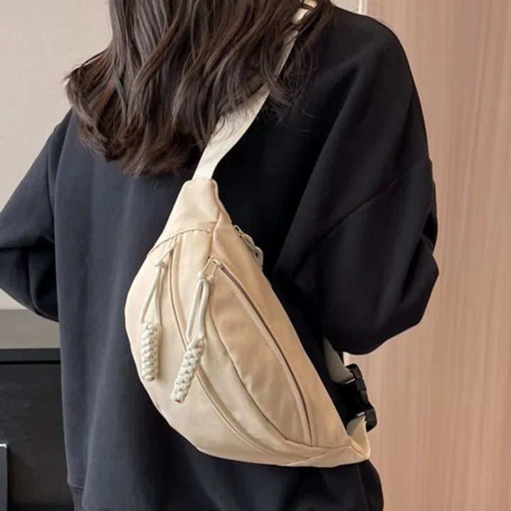 Bolsa de cintura feminina nova lona lazer portátil zíper estilo coreano bolsa de peito de lona bolsa de ombro bolsa de cintura esportiva