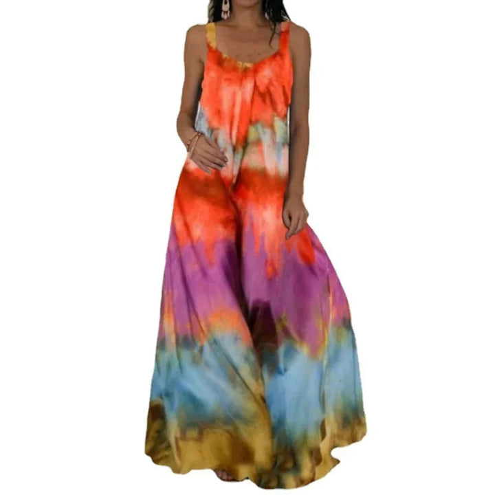 Vestido feminino elegante com estampa de chamas sem mangas, vestido longo casual de verão com estampa